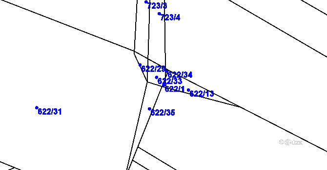 Parcela st. 622/1 v KÚ Jehnědí, Katastrální mapa