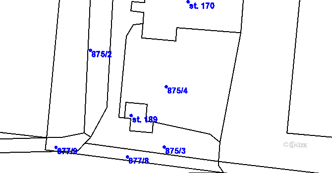 Parcela st. 875/4 v KÚ Jehnědí, Katastrální mapa