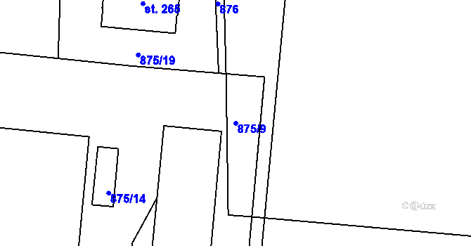 Parcela st. 875/9 v KÚ Jehnědí, Katastrální mapa