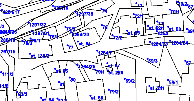 Parcela st. 1264/7 v KÚ Jehnědí, Katastrální mapa