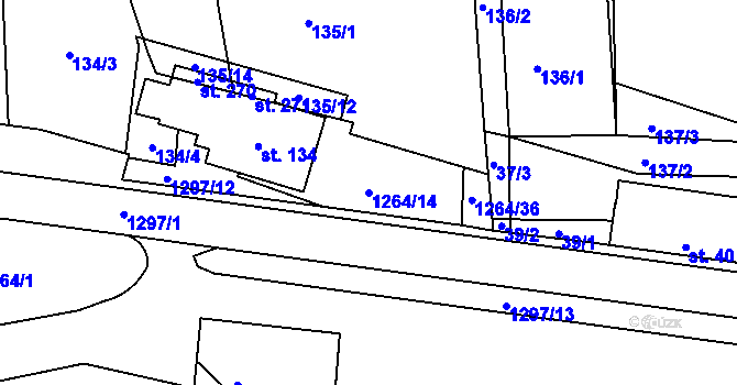Parcela st. 1264/14 v KÚ Jehnědí, Katastrální mapa