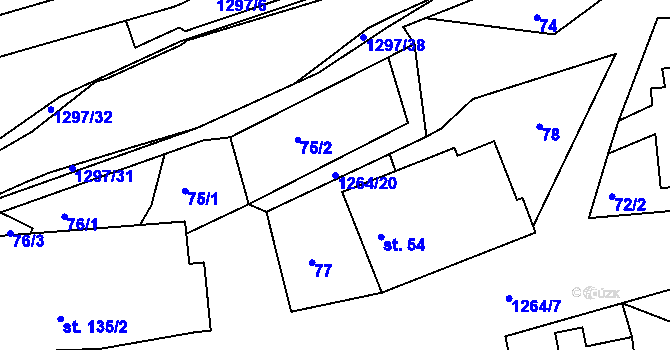 Parcela st. 1264/20 v KÚ Jehnědí, Katastrální mapa