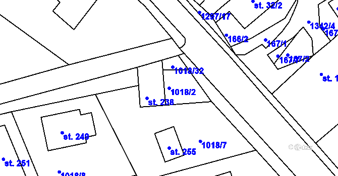 Parcela st. 1018/2 v KÚ Jehnědí, Katastrální mapa