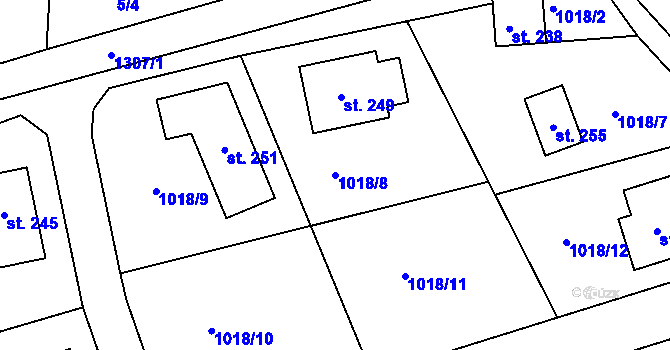 Parcela st. 1018/8 v KÚ Jehnědí, Katastrální mapa
