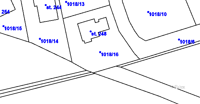 Parcela st. 1018/16 v KÚ Jehnědí, Katastrální mapa