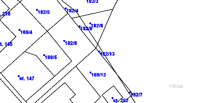 Parcela st. 182/13 v KÚ Jehnědí, Katastrální mapa