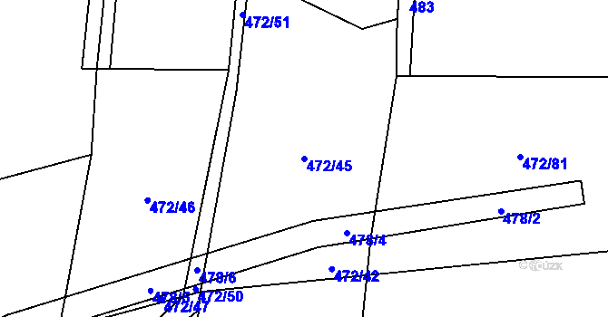 Parcela st. 472/45 v KÚ Jehnědí, Katastrální mapa