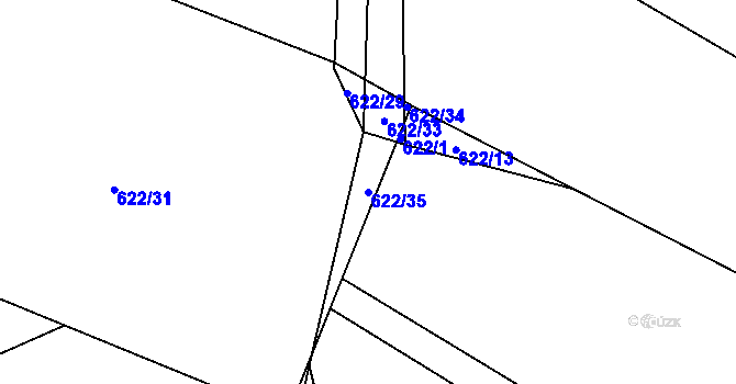 Parcela st. 622/35 v KÚ Jehnědí, Katastrální mapa