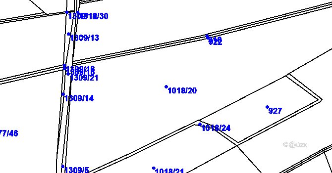 Parcela st. 1018/20 v KÚ Jehnědí, Katastrální mapa