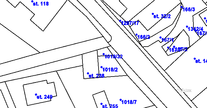 Parcela st. 1018/32 v KÚ Jehnědí, Katastrální mapa