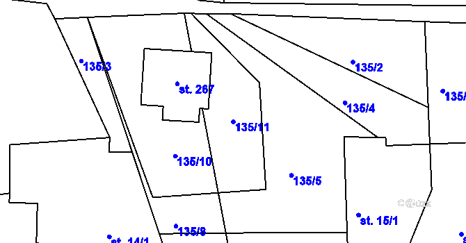 Parcela st. 135/11 v KÚ Jehnědí, Katastrální mapa