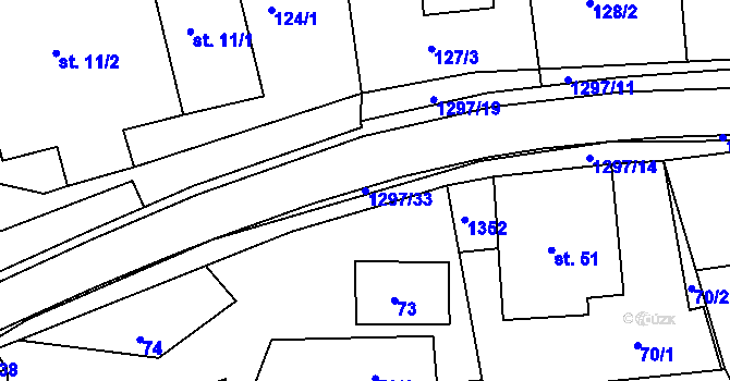 Parcela st. 1297/33 v KÚ Jehnědí, Katastrální mapa