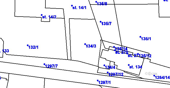 Parcela st. 134/3 v KÚ Jehnědí, Katastrální mapa