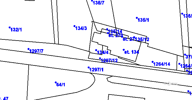 Parcela st. 134/4 v KÚ Jehnědí, Katastrální mapa