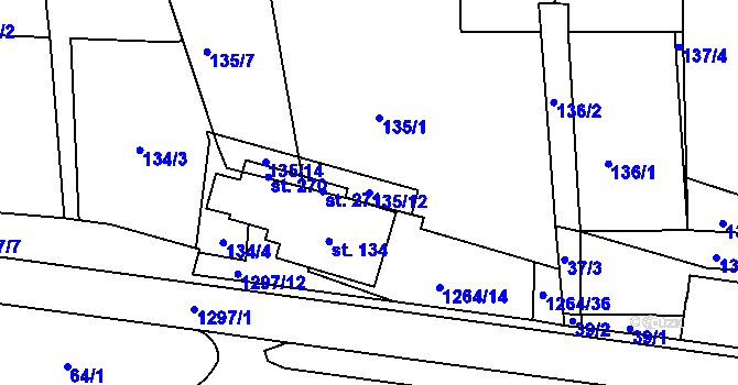 Parcela st. 135/12 v KÚ Jehnědí, Katastrální mapa