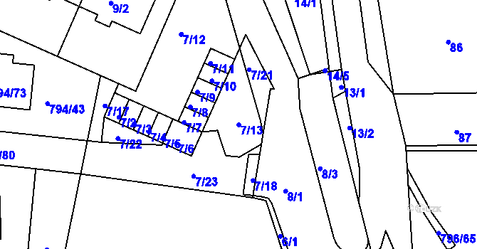 Parcela st. 7/13 v KÚ Jehnice, Katastrální mapa