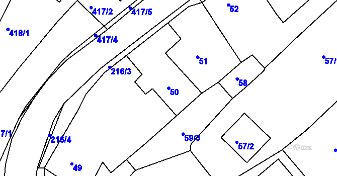 Parcela st. 50 v KÚ Jehnice, Katastrální mapa