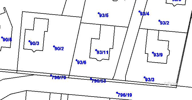 Parcela st. 93/11 v KÚ Jehnice, Katastrální mapa