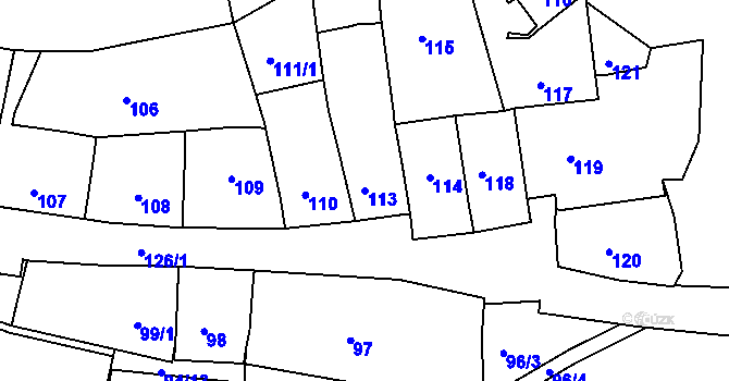 Parcela st. 113 v KÚ Jehnice, Katastrální mapa