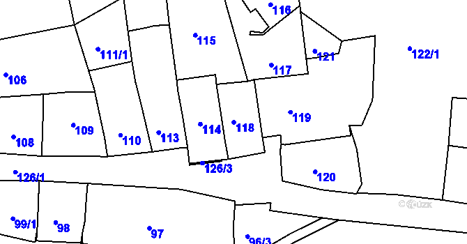 Parcela st. 118 v KÚ Jehnice, Katastrální mapa