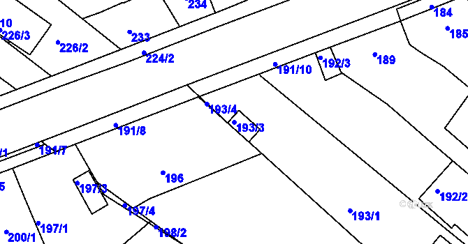 Parcela st. 193/3 v KÚ Jehnice, Katastrální mapa