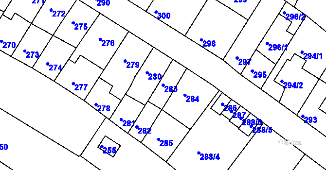 Parcela st. 283 v KÚ Jehnice, Katastrální mapa