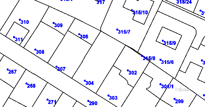 Parcela st. 305 v KÚ Jehnice, Katastrální mapa