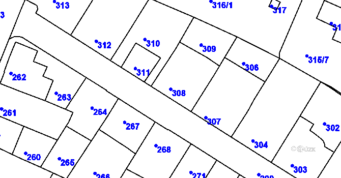 Parcela st. 308 v KÚ Jehnice, Katastrální mapa