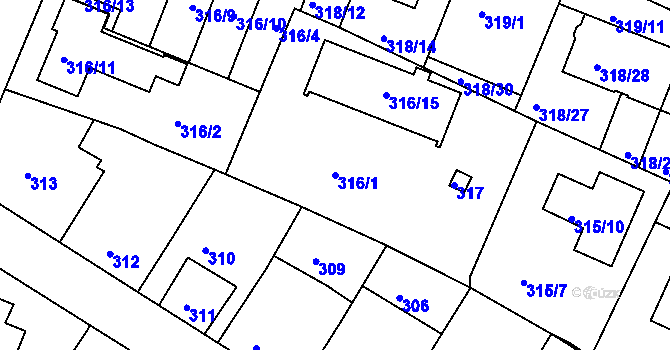 Parcela st. 316/1 v KÚ Jehnice, Katastrální mapa