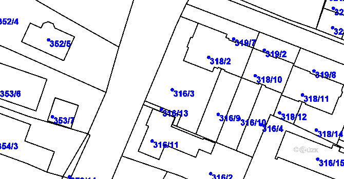 Parcela st. 316/3 v KÚ Jehnice, Katastrální mapa