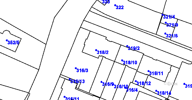 Parcela st. 318/2 v KÚ Jehnice, Katastrální mapa