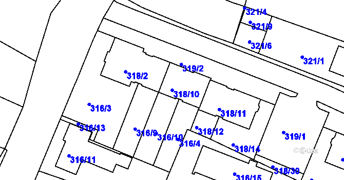 Parcela st. 318/10 v KÚ Jehnice, Katastrální mapa