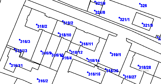 Parcela st. 318/11 v KÚ Jehnice, Katastrální mapa