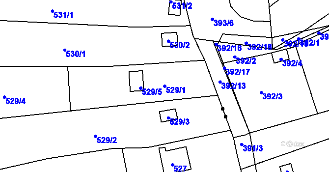Parcela st. 529/1 v KÚ Jehnice, Katastrální mapa