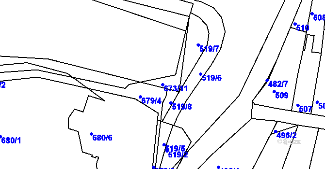 Parcela st. 673/11 v KÚ Jehnice, Katastrální mapa
