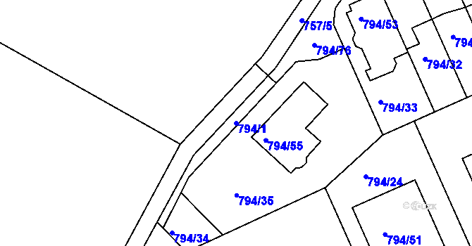 Parcela st. 794/1 v KÚ Jehnice, Katastrální mapa