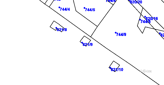Parcela st. 821/9 v KÚ Jehnice, Katastrální mapa