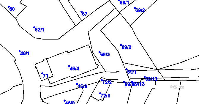 Parcela st. 69/3 v KÚ Jehnice, Katastrální mapa