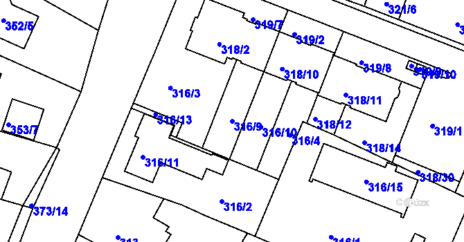 Parcela st. 316/9 v KÚ Jehnice, Katastrální mapa
