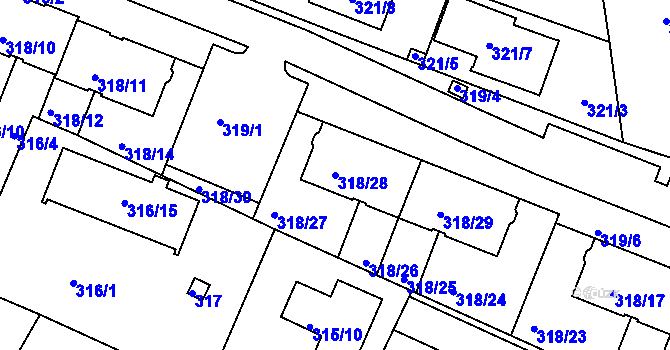 Parcela st. 318/28 v KÚ Jehnice, Katastrální mapa