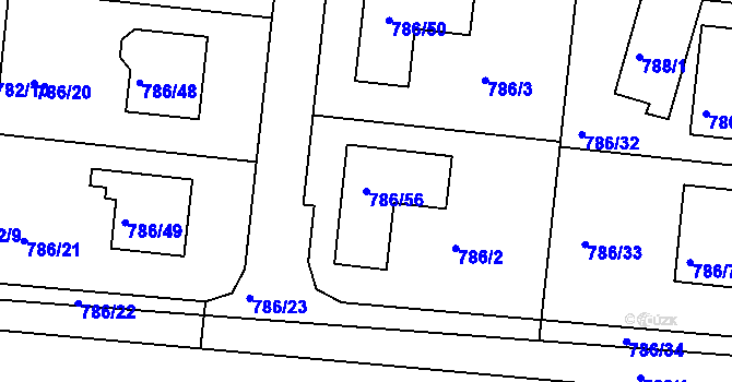 Parcela st. 786/56 v KÚ Jehnice, Katastrální mapa