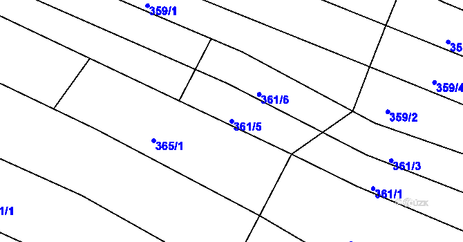 Parcela st. 361/5 v KÚ Jehnice, Katastrální mapa