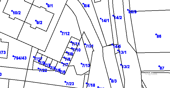 Parcela st. 7/21 v KÚ Jehnice, Katastrální mapa