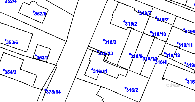 Parcela st. 316/13 v KÚ Jehnice, Katastrální mapa