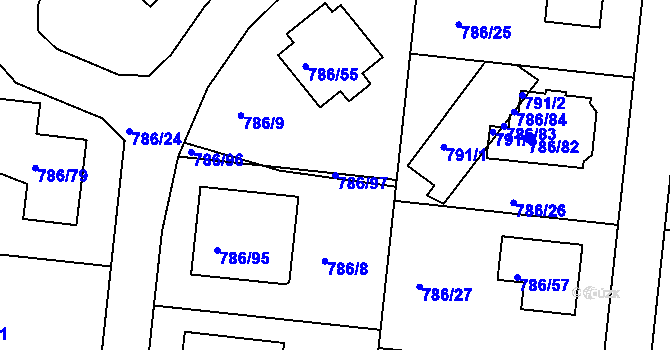 Parcela st. 786/97 v KÚ Jehnice, Katastrální mapa