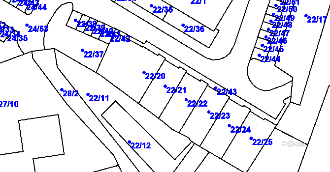 Parcela st. 22/21 v KÚ Jehnice, Katastrální mapa