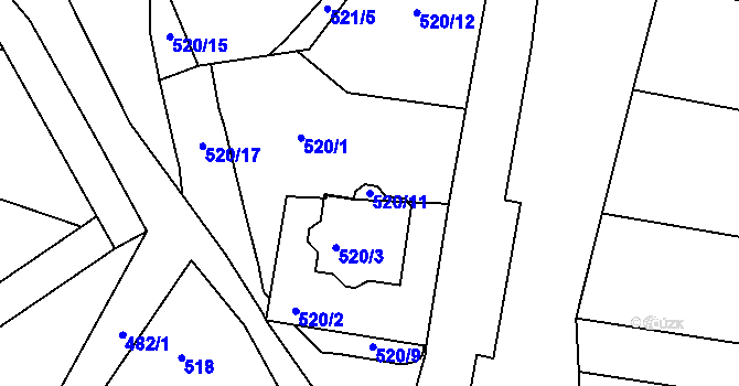 Parcela st. 520/11 v KÚ Jehnice, Katastrální mapa