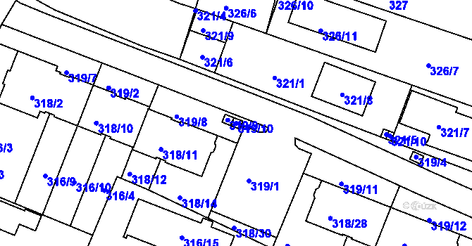 Parcela st. 319/10 v KÚ Jehnice, Katastrální mapa