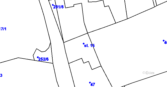 Parcela st. 15 v KÚ Jelence, Katastrální mapa