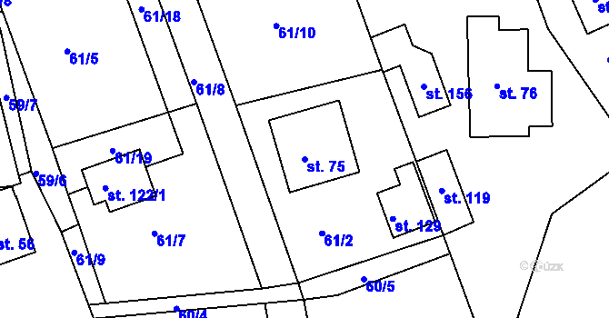 Parcela st. 75 v KÚ Jelence, Katastrální mapa